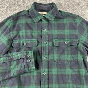 LL Bean Jacket Mens Small Green Navy Plaid Fleece Lined Flannel Shacket Outdoor